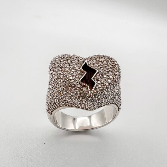 925 Sterling Sliver Moissanite Broken Heart Ring, 2.9ctw VVS Stones Hip Hop Jewe - Picture 1 of 9